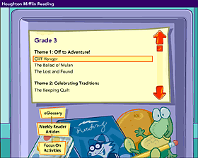 Figure 2—Houghton Mifflin Reading 2005 themes and selections menu page